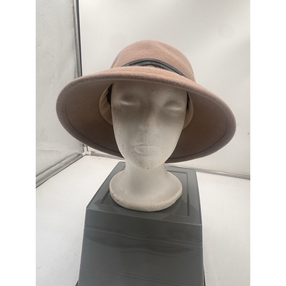 A New Day Women's 100% Wool Wide Brim Fedora Hat Pink Blush Brown Leather Band